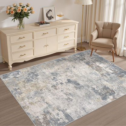UERMEI 8x10 Area Rug Living Room Rugs - Washable Neutral Modern Abstract Soft Thin Large Rug Indoor Floor No Slip Rug Carpet for Bedroom Under Dining Table Home Office Decor - Brown Grey