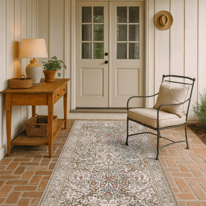 Floral Dark Green Washable Area Rugs 8x10, Vintage Living Room Rug