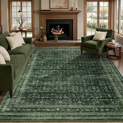 Sage Green 8x10 Area Rug for Living Room, Vintage Boho Large Carpet