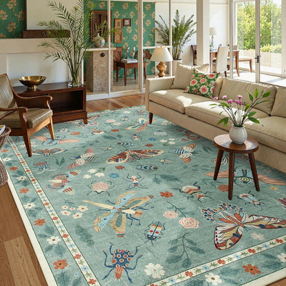 Lahome Bug Washable Area Rugs 5x7, Soft Green Rug for Living Room Bedroom