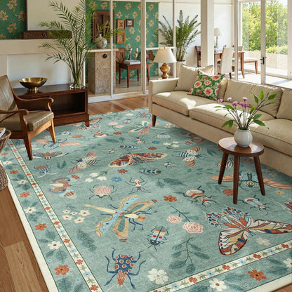 Lahome Bug Washable Area Rugs 5x7, Soft Green Rug for Living Room Bedroom
