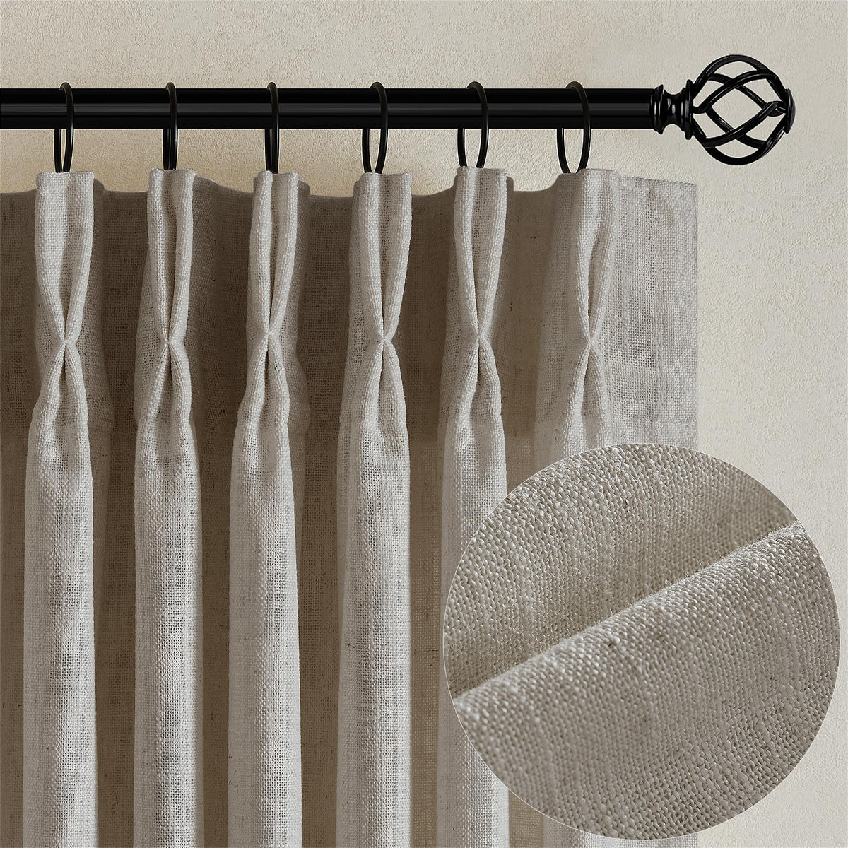 TWODRAPES Natural Pinch Pleated Linen Semi Sheer 84 Inch Curtains 2 Panels