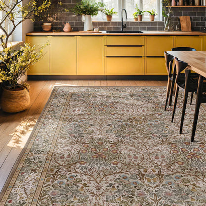 Floral Dark Green Washable Area Rugs 8x10, Vintage Living Room Rug