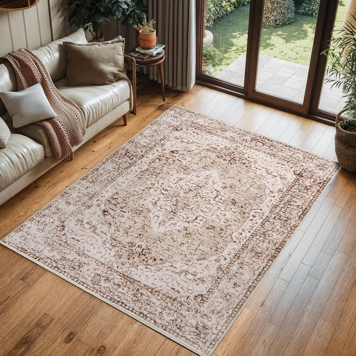 Lofus 5x7 Area Rugs for Living Room Bedroom, Soft Boho Carpet Floral Brown