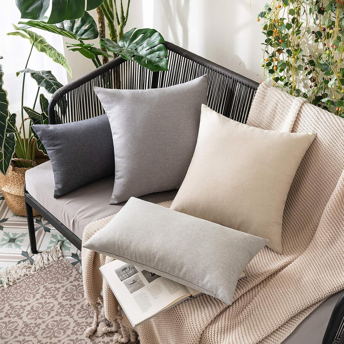 MIULEE Decorative Outdoor Pillow Covers Euro Waterproof 24x24 Beige