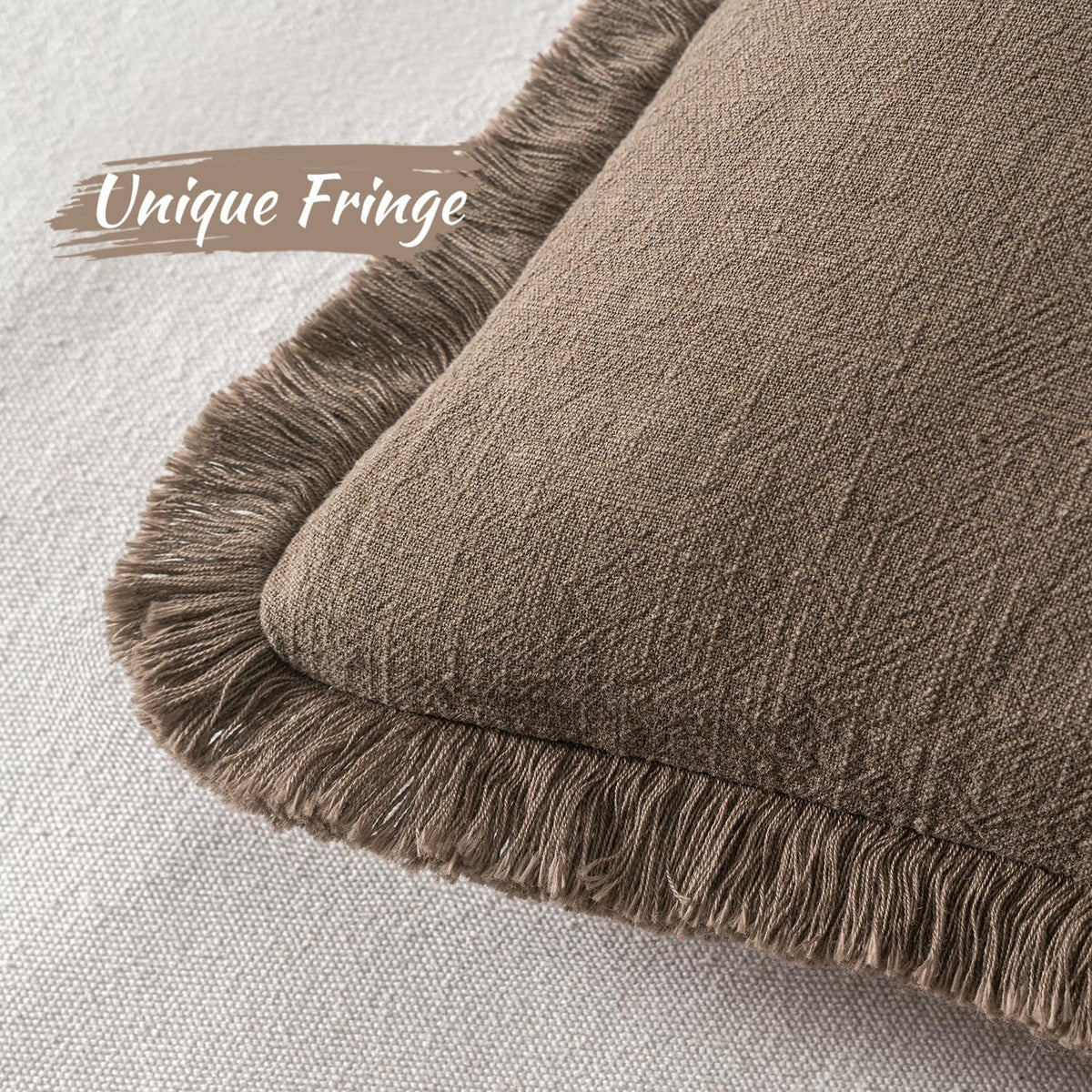 MIULEE Linen Fringe Decorative Fall Throw Pillow Covers Cocoa Brown 18x18