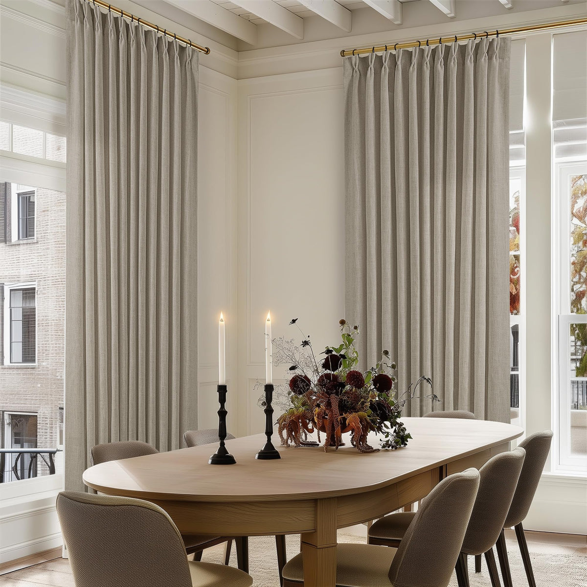 TWODRAPES Natural Pinch Pleated Linen Semi Sheer 84 Inch Curtains 2 Panels