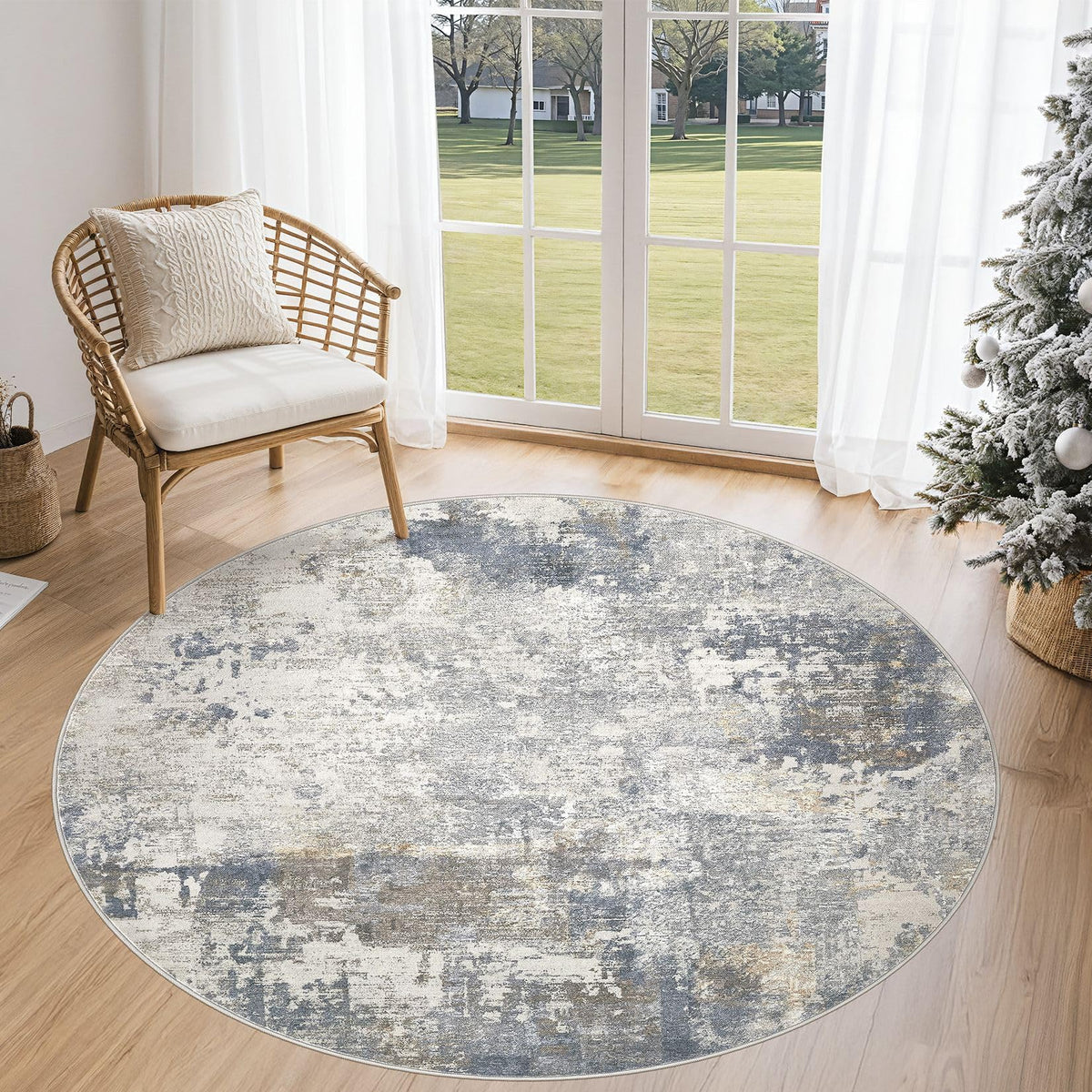 UERMEI 8x10 Area Rug Living Room Rugs - Washable Neutral Modern Abstract Soft Thin Large Rug Indoor Floor No Slip Rug Carpet for Bedroom Under Dining Table Home Office Decor - Brown Grey