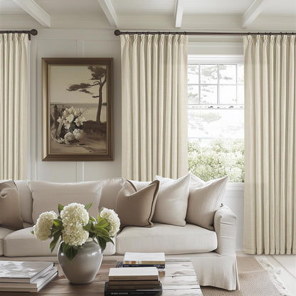 TWODRAPES Natural Pinch Pleated Linen Semi Sheer 84 Inch Curtains 2 Panels