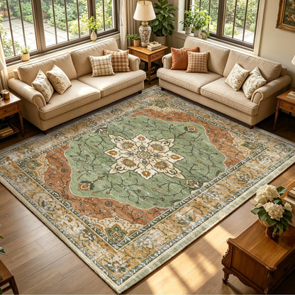 YARNSCAPE 5' x 7' Machine Washable Area Rug, Non-Slip Low-Pile Carpet