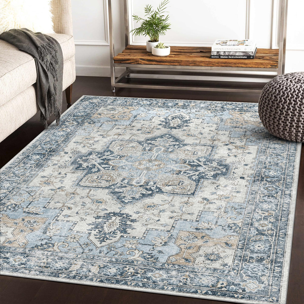 GENIMO 8x10 Washable Area Rugs for Living Room, Non Slip, Taupe Brown