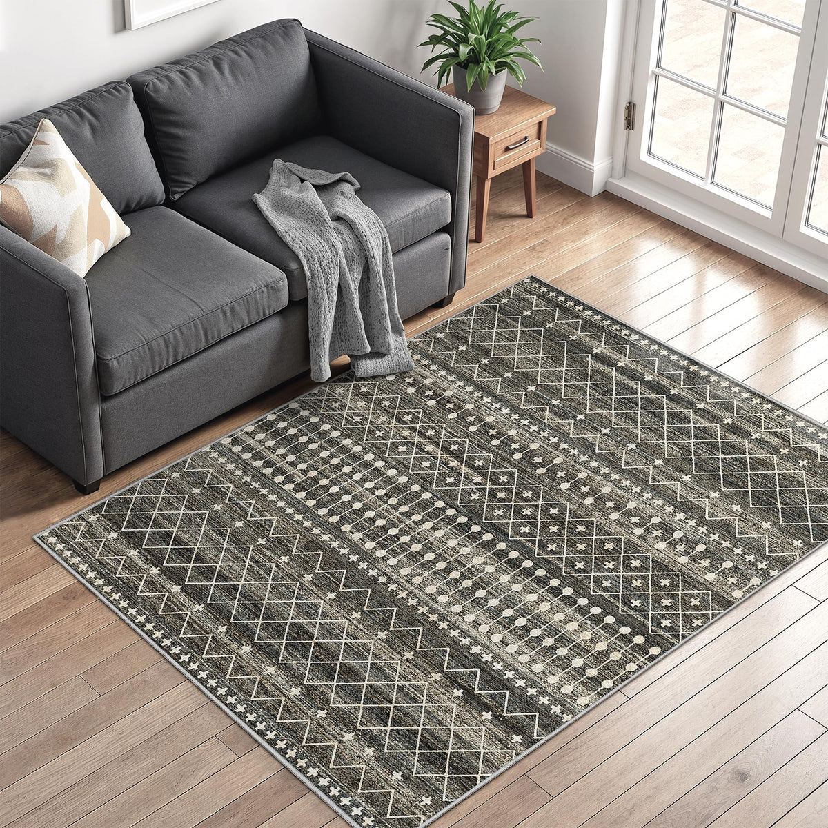 Miukiki 8x10 Area Rug for Living Room, Washable Soft Non Slip Rug Grey