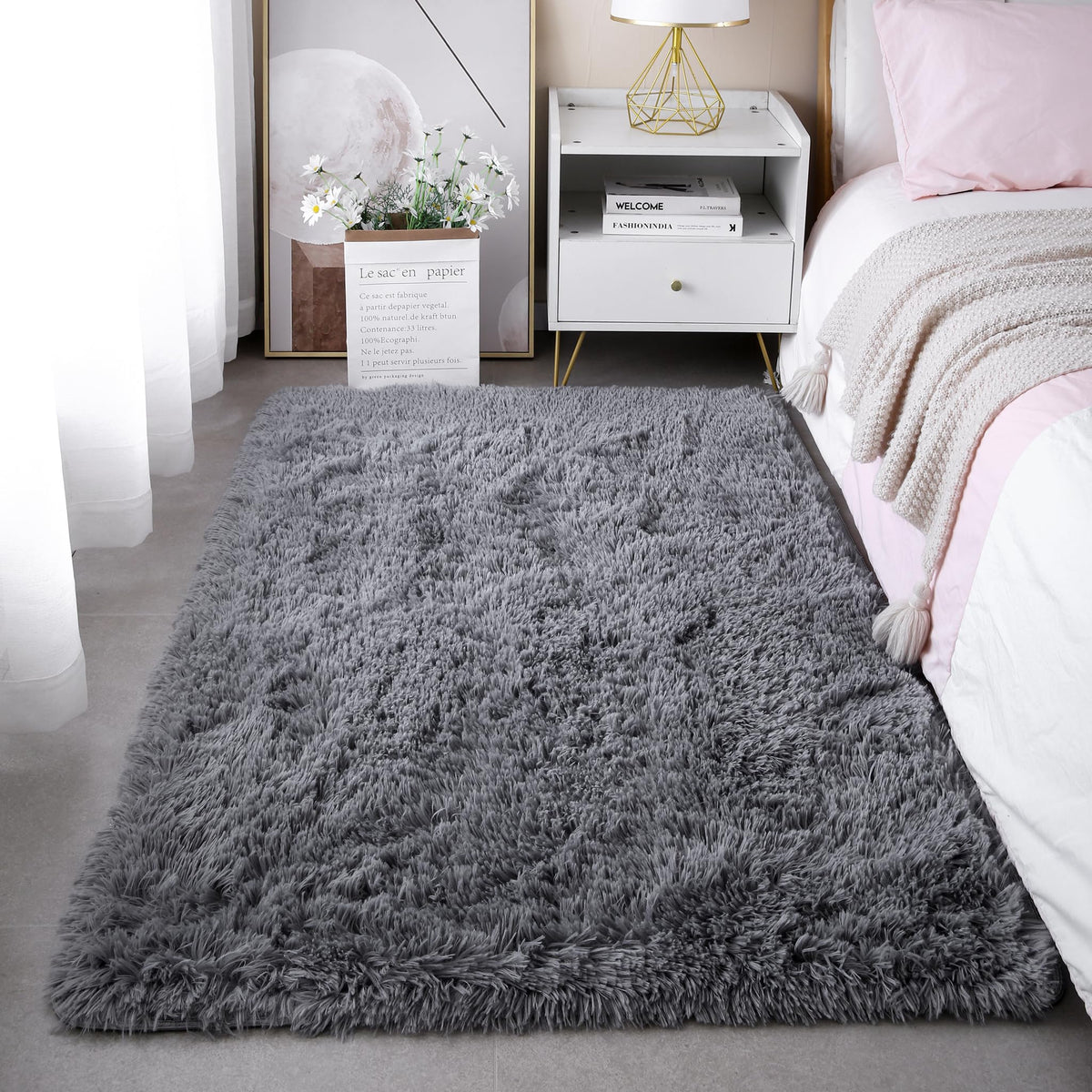 Pink Fluffy 4x6 Area Rugs for Bedroom Girls, Plush Washable Carpet