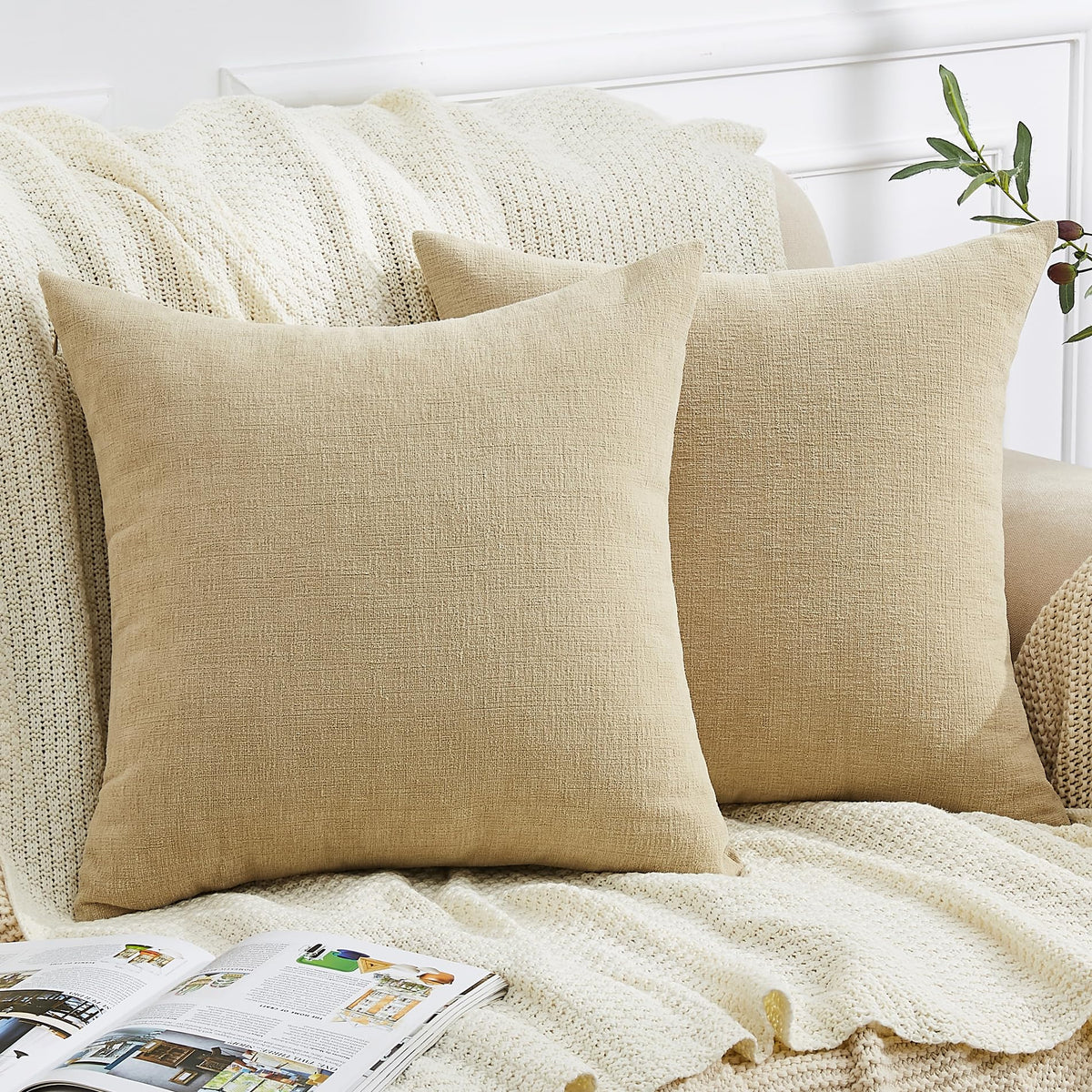 GAWAMAY Lumbar Support Pillow Decorative Rectangle Throw Pillow Covers 12"x20" Inch Set of 2, Soft Chenille Fall Pillowcase for Living Room Bedroom Sofa Couch Cushion Cover Grey 30x50cm (No Insert)
