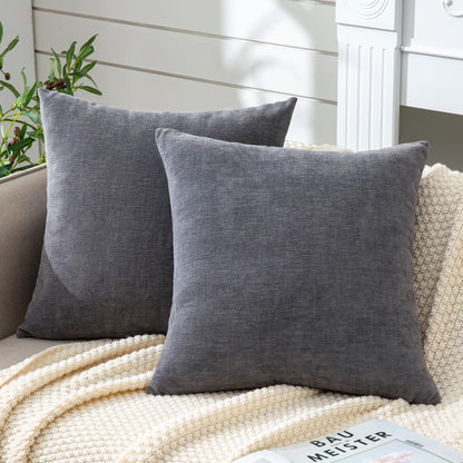 GAWAMAY Lumbar Support Pillow Decorative Rectangle Throw Pillow Covers 12"x20" Inch Set of 2, Soft Chenille Fall Pillowcase for Living Room Bedroom Sofa Couch Cushion Cover Grey 30x50cm (No Insert)