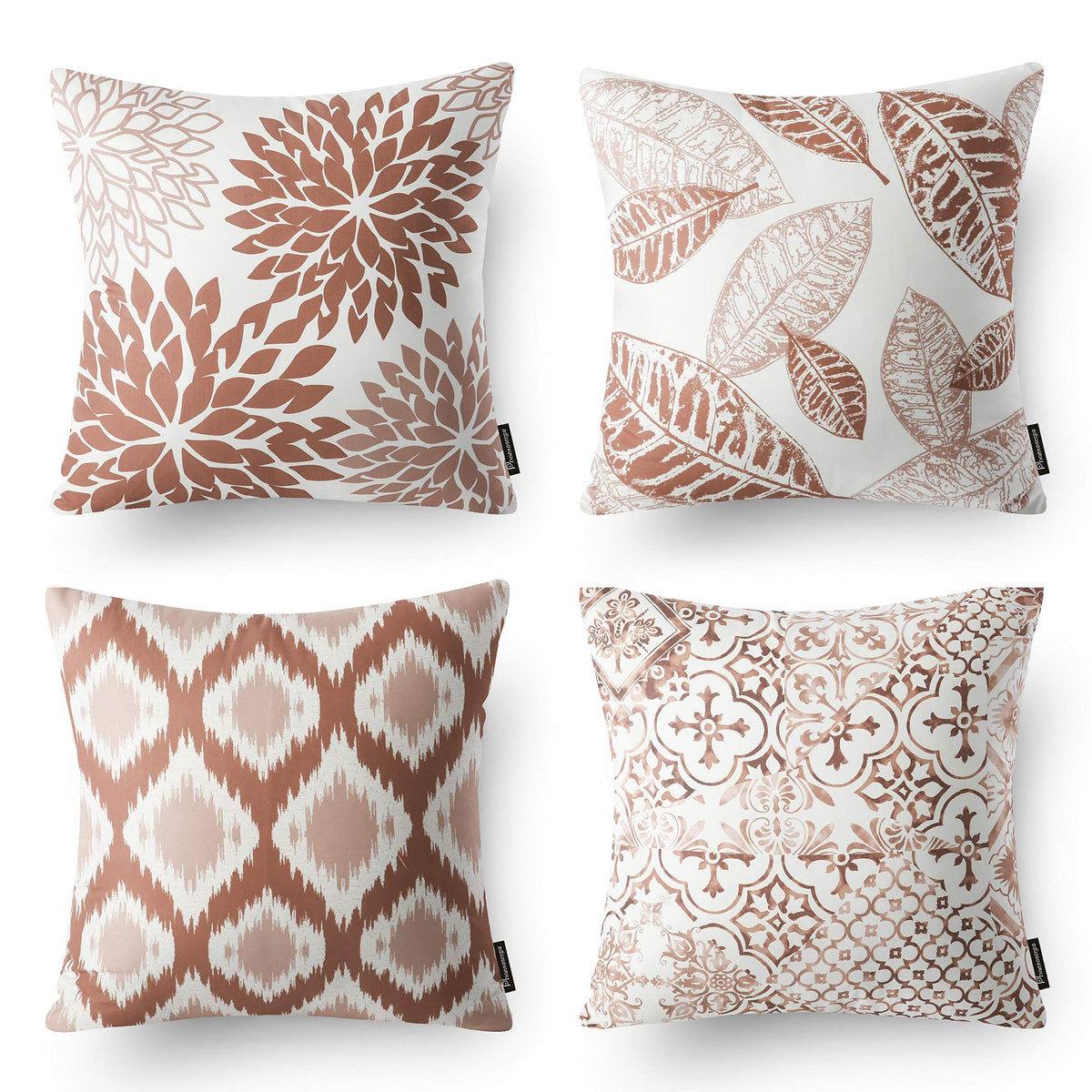 Phantoscope Set of 4 New Living Series Fall Leaf Geometric Coffee Throw Decorative Pillow Cover Cushion Cover 18 x 18 inches 45 x 45 cm