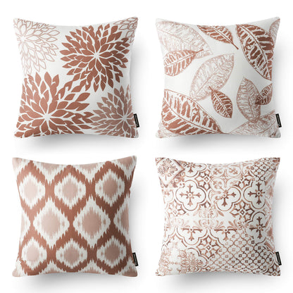 Phantoscope Set of 4 New Living Series Fall Leaf Geometric Coffee Throw Decorative Pillow Cover Cushion Cover 18 x 18 inches 45 x 45 cm