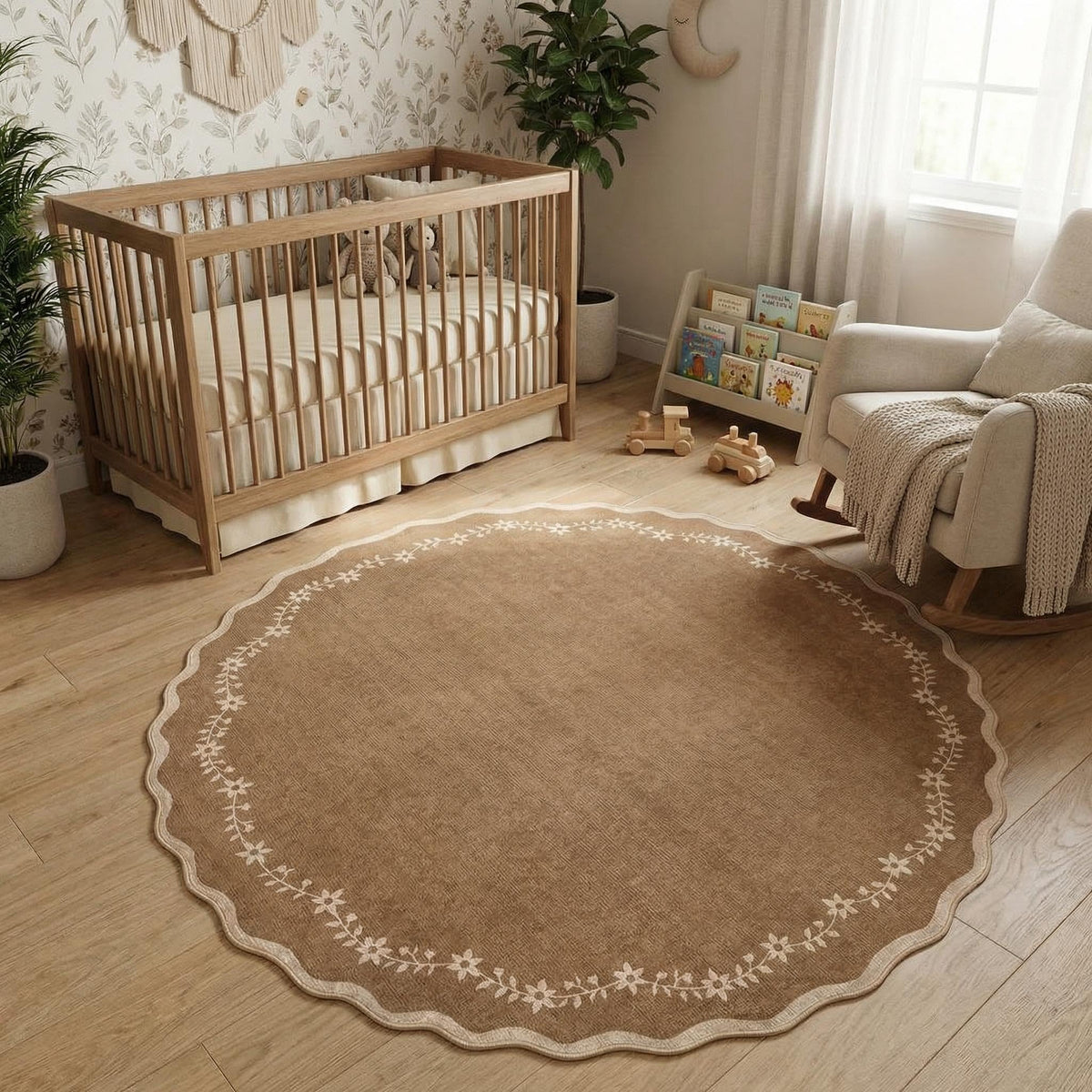 GarveeHome 5x7 Scalloped Area Rug Jute Washable Bedroom Living Room Rug