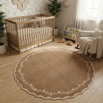 GarveeHome 5x7 Scalloped Area Rug Jute Washable Bedroom Living Room Rug