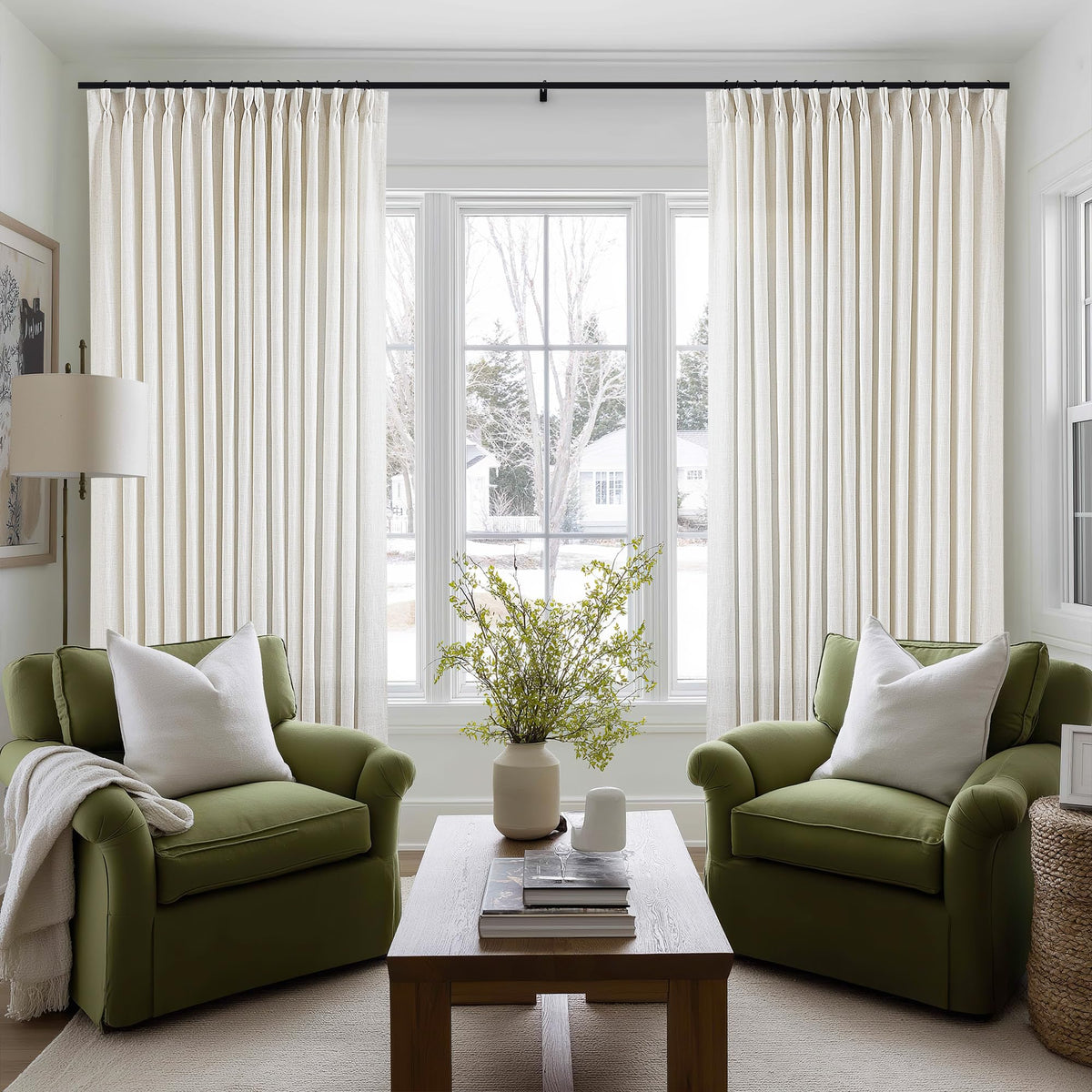 TWODRAPES Natural Pinch Pleated Linen Semi Sheer 84 Inch Curtains 2 Panels