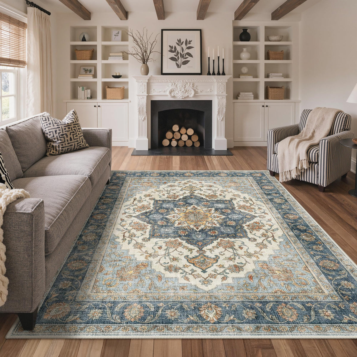 GENIMO 8x10 Washable Area Rugs for Living Room, Non Slip, Taupe Brown