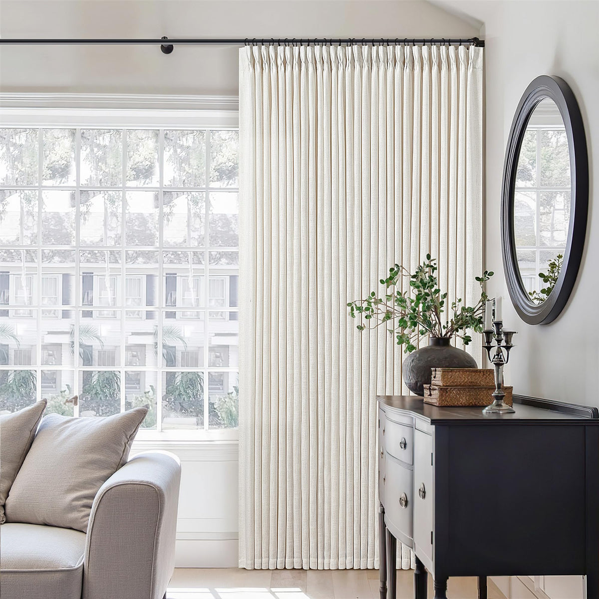 TWODRAPES Natural Pinch Pleated Linen Semi Sheer 84 Inch Curtains 2 Panels