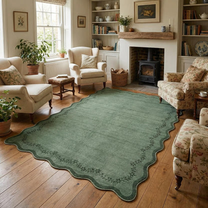 GarveeHome 5x7 Scalloped Area Rug Jute Washable Bedroom Living Room Rug