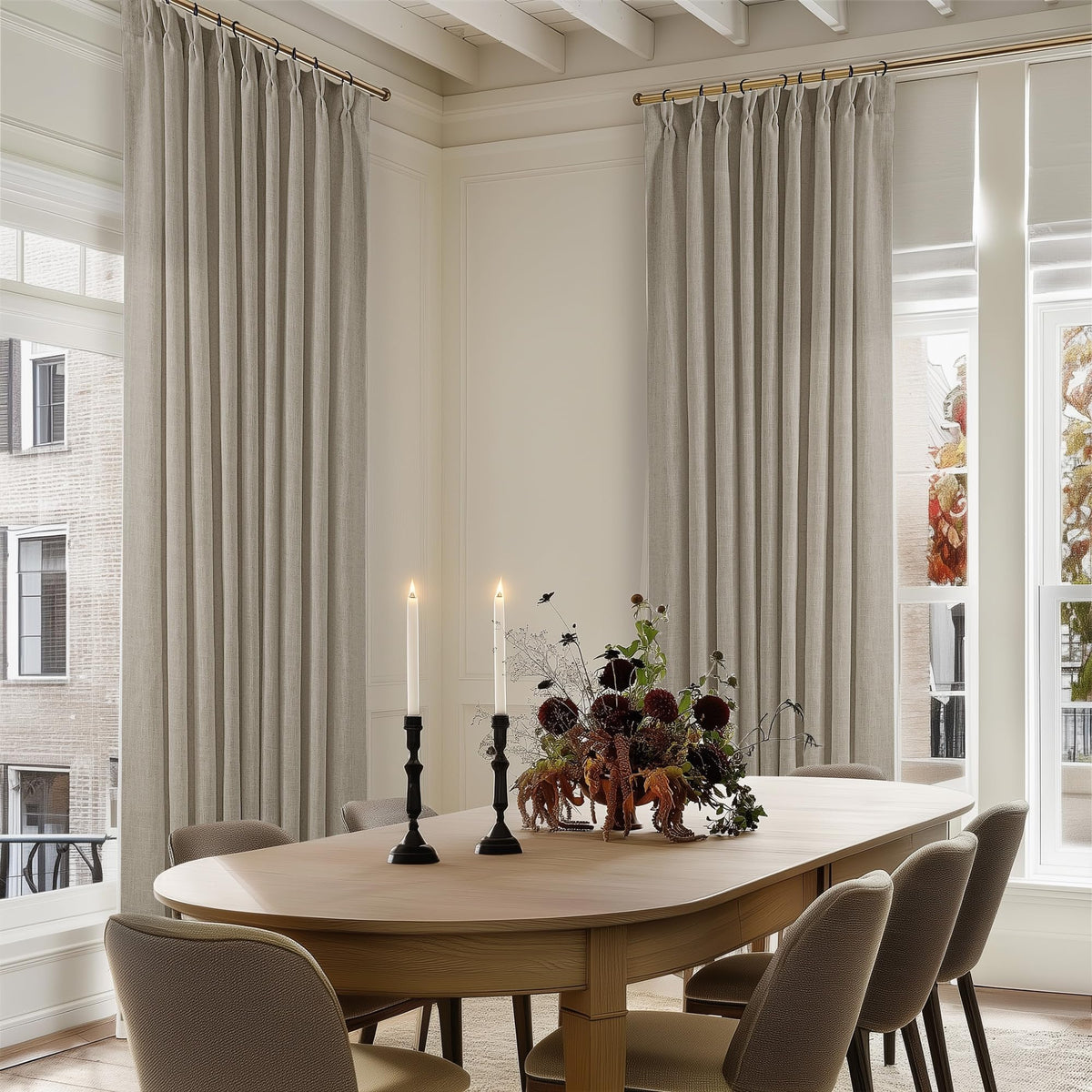 TWODRAPES Natural Pinch Pleated Linen Semi Sheer 84 Inch Curtains 2 Panels