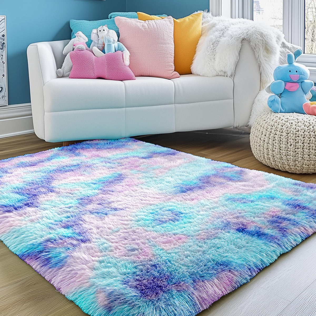 Fluffy Grey Rug for Bedroom 4x6, Modern Area Rugs for Kids Room Living Room