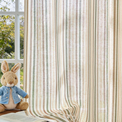 Vangao Linen Curtains for Living Room, Striped Blue Curtains 84L, 2 Panels