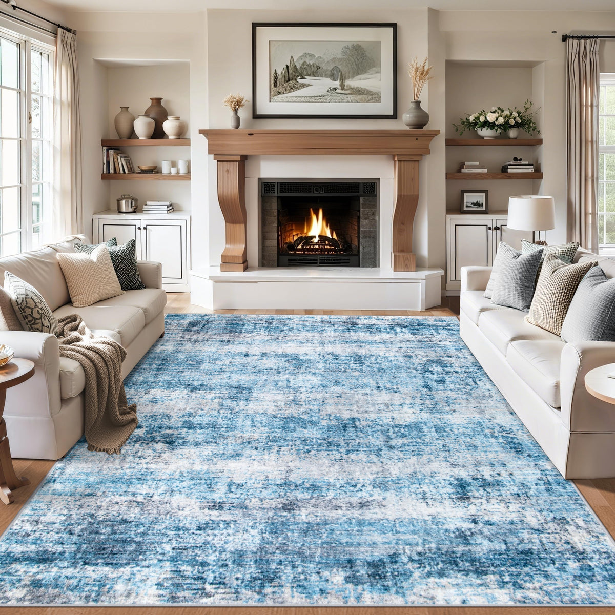 PLHXFR 8x10 Area Rug Living Room: Modern Abstract Washable Carpet Grey