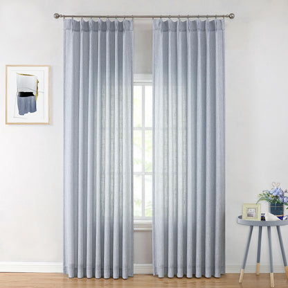Vision Home Natural Linen Pinch Pleated Semi Sheer Curtains 42Wx90Lx2