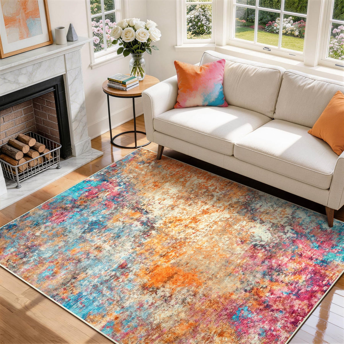 8x10 Area Rugs for Living Room Washable Bedroom Dining Room Blue Grey