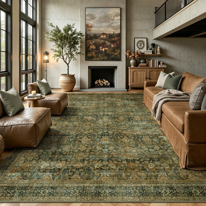 8x10 Area Rugs for Living Room - Washable Vintage Retro Large Rug, Soft Ultra Thin Non Slip Low Pile Traditional Distressed Boho Carpet for Bedroom Dining Room Home Office, Rust Clay