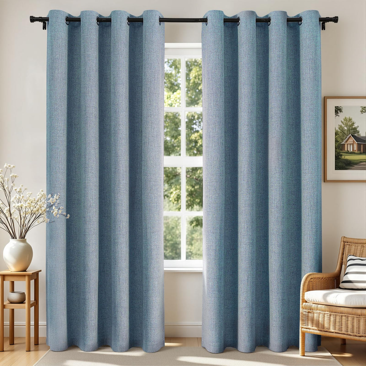 Joydeco Blackout Curtains 84 Inch Long, Linen Black Out Curtains for Bedroom 2 Panels with Grommet, Thermal Insulated, Noise Reducing Room Darkening Drapes Privacy Protection for Living Room Window