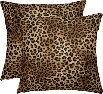 Leopard Print Throw Pillow Covers 18x18 Inches Deep Brown Cheeth Decorative Pillow Case Set of 2 Soft Velvet Pillows Cushion Cover for Couch Bed Sofa Living Room (Deep Brown, 18" L x 18" W)