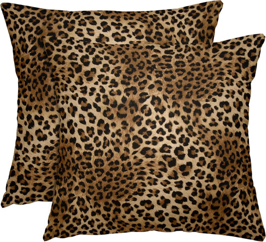 Leopard Print Throw Pillow Covers 18x18 Inches Deep Brown Cheeth Decorative Pillow Case Set of 2 Soft Velvet Pillows Cushion Cover for Couch Bed Sofa Living Room (Deep Brown, 18" L x 18" W)