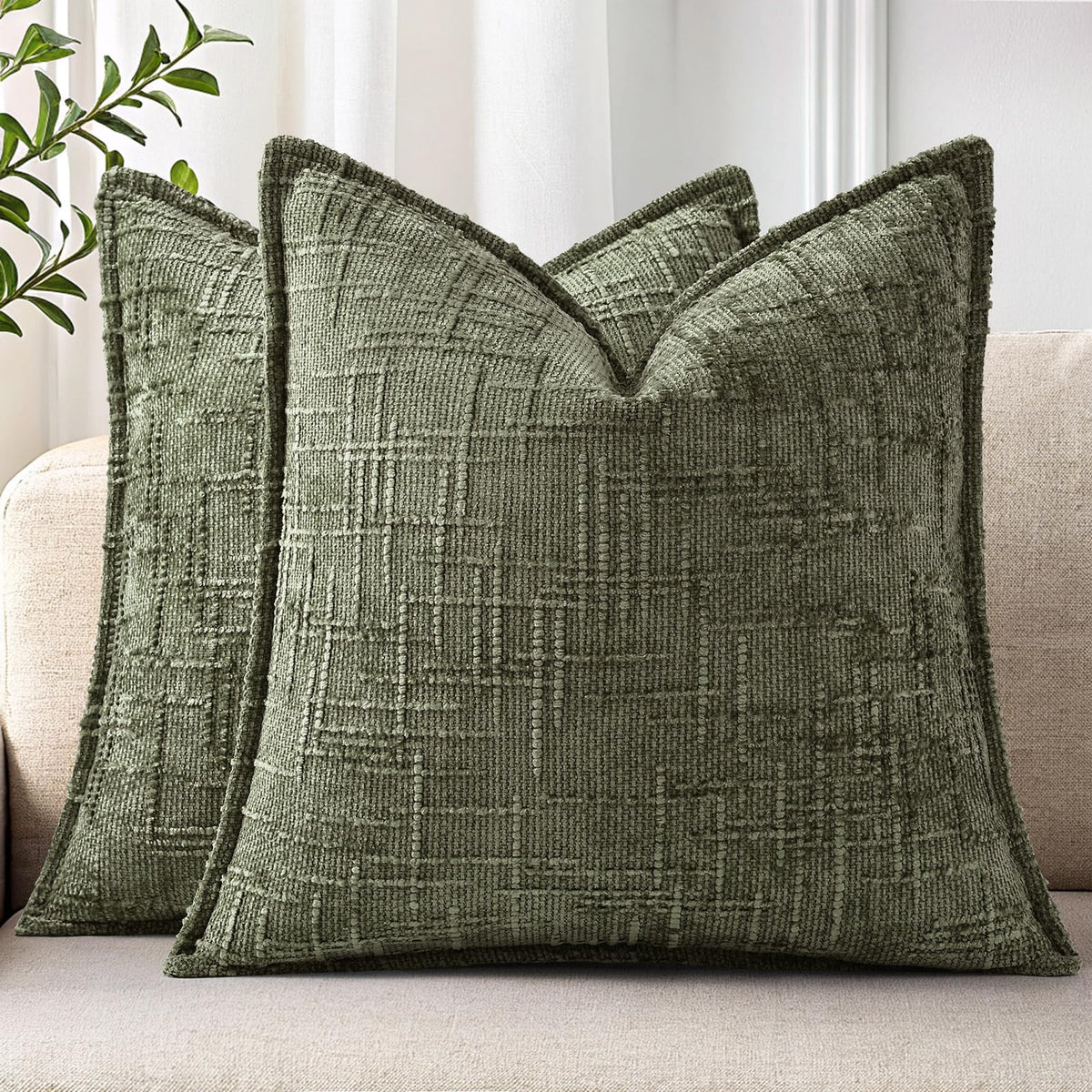decorUhome Chenille Fall Throw Pillow Covers 18x18 Set of 2, Mustard Yellow