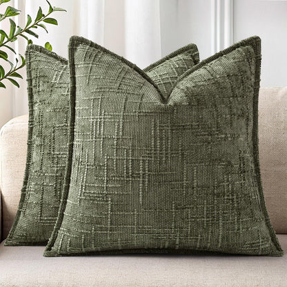 decorUhome Chenille Fall Throw Pillow Covers 18x18 Set of 2, Mustard Yellow