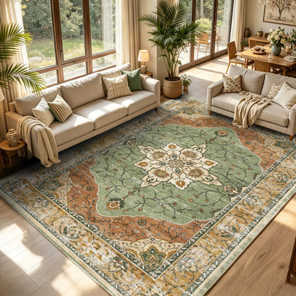 YARNSCAPE 5' x 7' Machine Washable Area Rug, Non-Slip Low-Pile Carpet