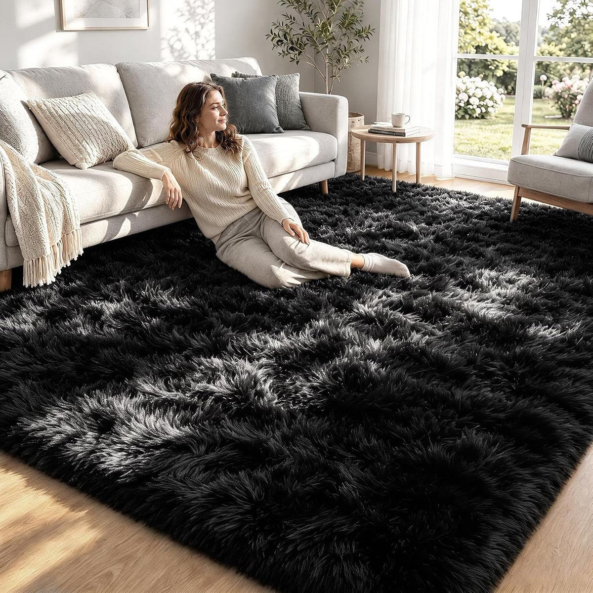8x10 Area Rugs for Living Room: Soft Black Fluffy Rug Shag Washable Rug Plush Fuzzy Indoor Carpet for Bedroom Nursery Playroom Girls Boys Kids Room (Black, 8'x10')