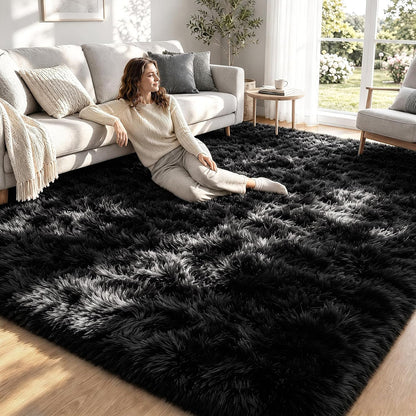 8x10 Area Rugs for Living Room: Soft Black Fluffy Rug Shag Washable Rug Plush Fuzzy Indoor Carpet for Bedroom Nursery Playroom Girls Boys Kids Room (Black, 8'x10')