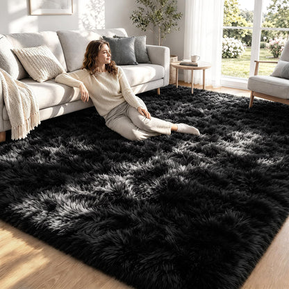 8x10 Area Rugs for Living Room: Soft Black Fluffy Rug Shag Washable Rug Plush Fuzzy Indoor Carpet for Bedroom Nursery Playroom Girls Boys Kids Room (Black, 8'x10')