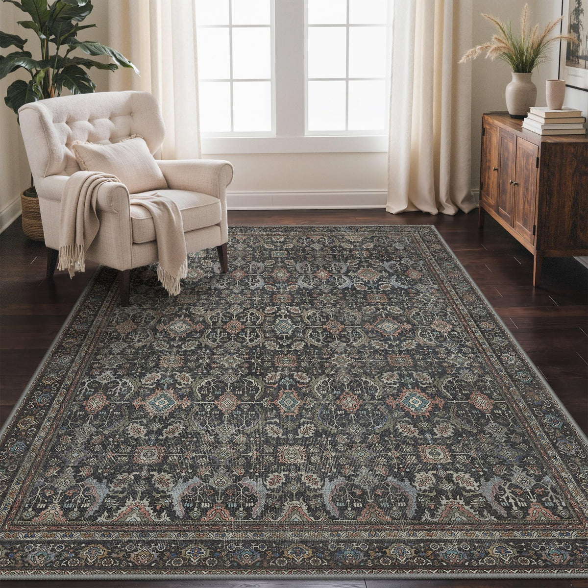 GENIMO 8x10 Washable Area Rugs for Living Room, Non Slip, Taupe Brown