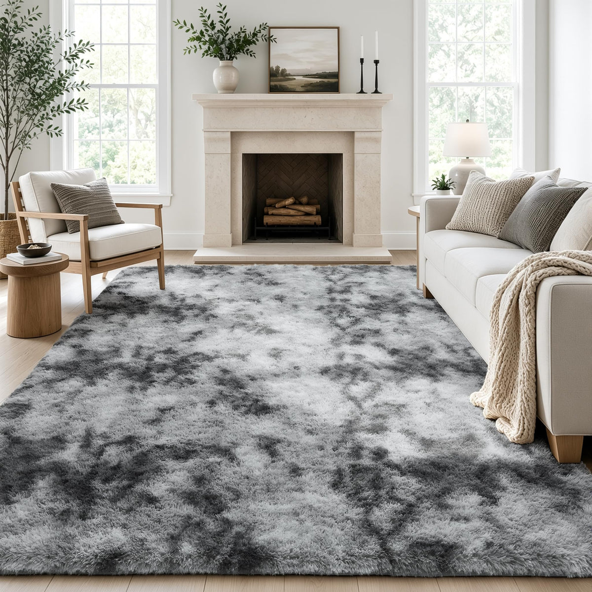 Ophanie Area Rugs for Living Room Bedroom, Washable Non-Slip Fluffy Soft Grey Shag Carpet, Indoor Floor Gray 4x6 Fuzzy Shaggy Living Room Plush Rug for Kids Home Dorm Decor Aesthetic