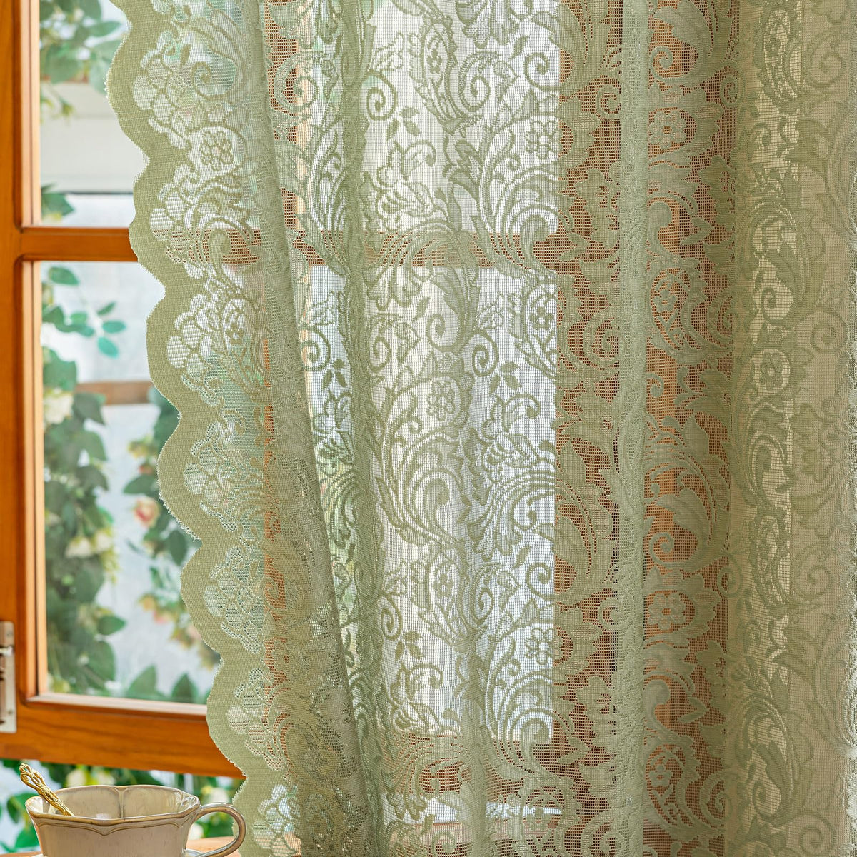 ALIGOGO Black Lace Curtains for Living Room, Gothic Decor, 52W x 84L Inch