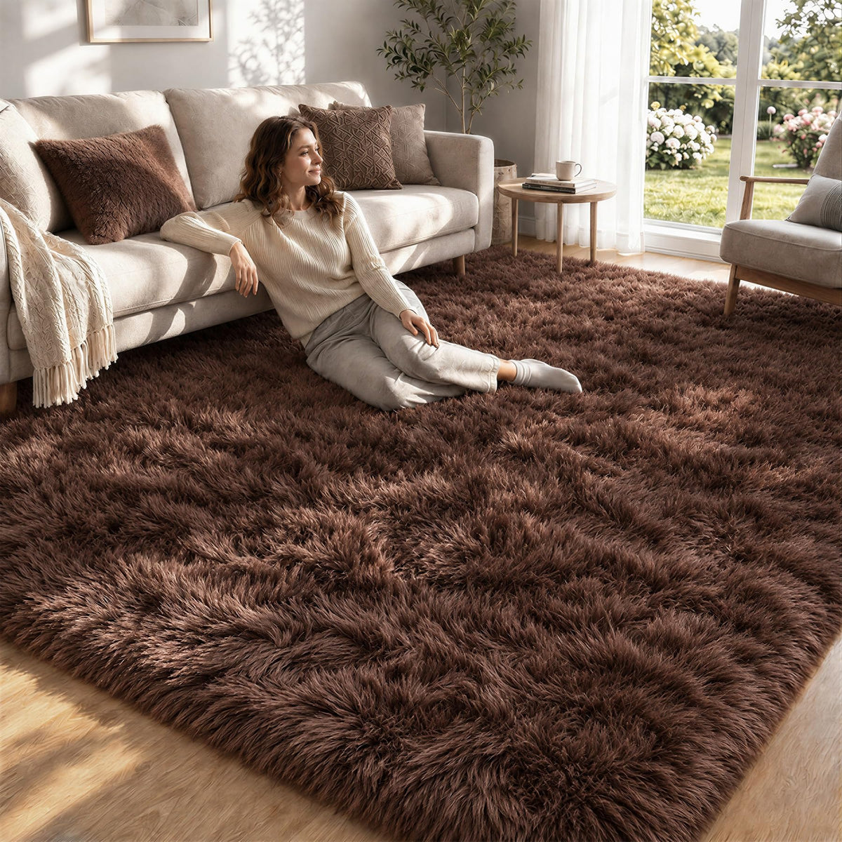 8x10 Area Rugs for Living Room: Soft Black Fluffy Rug Shag Washable Rug Plush Fuzzy Indoor Carpet for Bedroom Nursery Playroom Girls Boys Kids Room (Black, 8'x10')