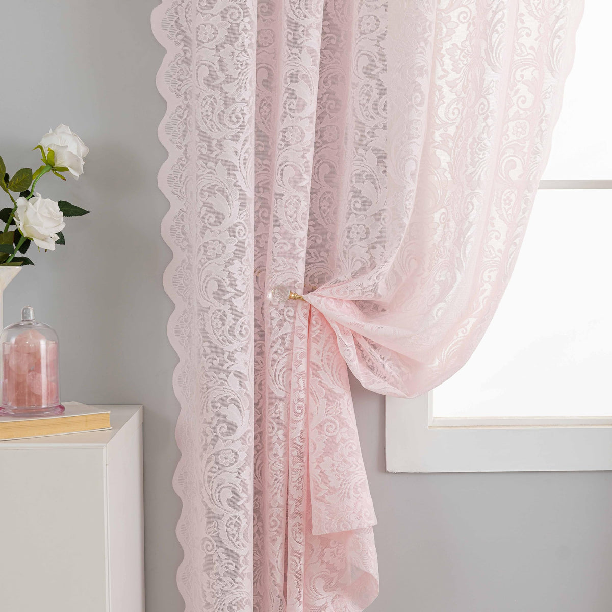 ALIGOGO Black Lace Curtains for Living Room, Gothic Decor, 52W x 84L Inch