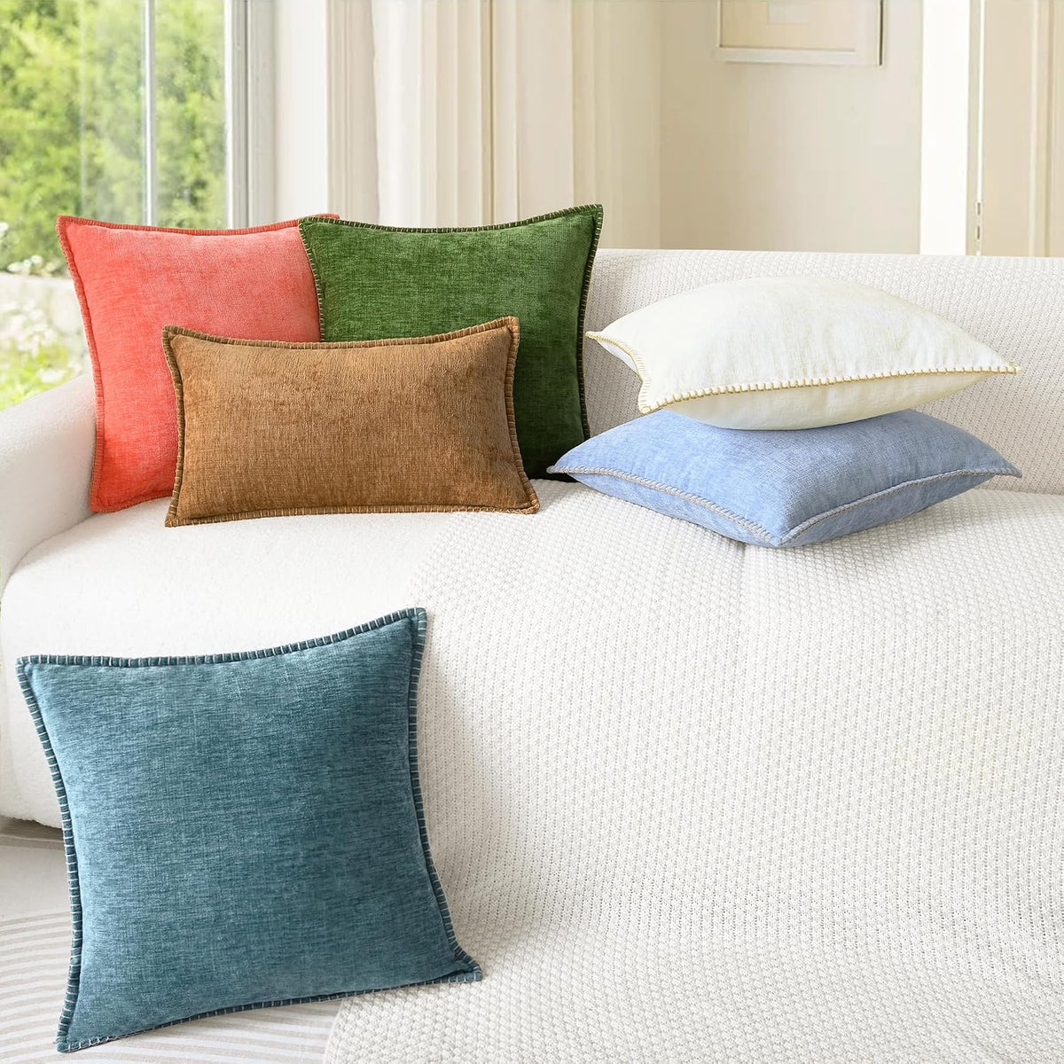 CaliTime Decorative Couch Throw Pillow Covers 18 X 18 Inches Smoke Blue