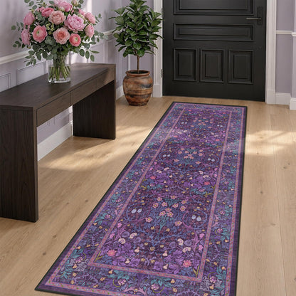 Floral Dark Green Washable Area Rugs 8x10, Vintage Living Room Rug